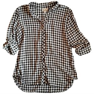 HESTER & ORCHARD‎ Women's Shirt Top Black White Plaid Checks Button Down LARGE